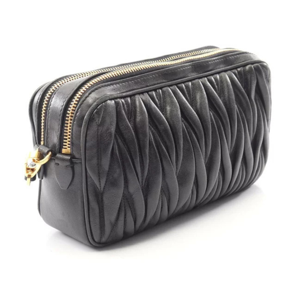 Miu Miu Matelasse Leather Black Bag Camera Shoulder Black